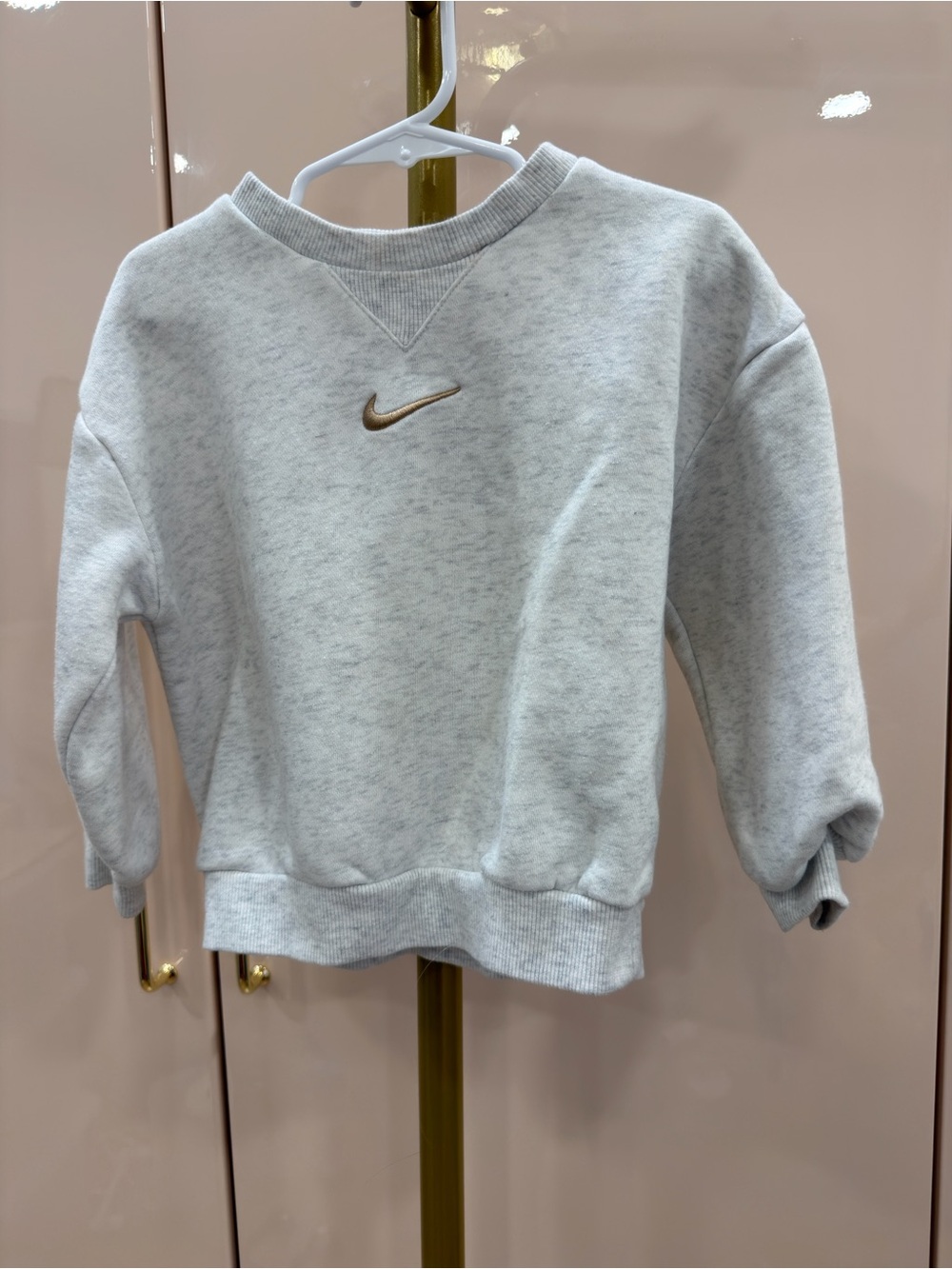 Nike Kids Light Heather Gray Sweatshirt with Gold Swoosh